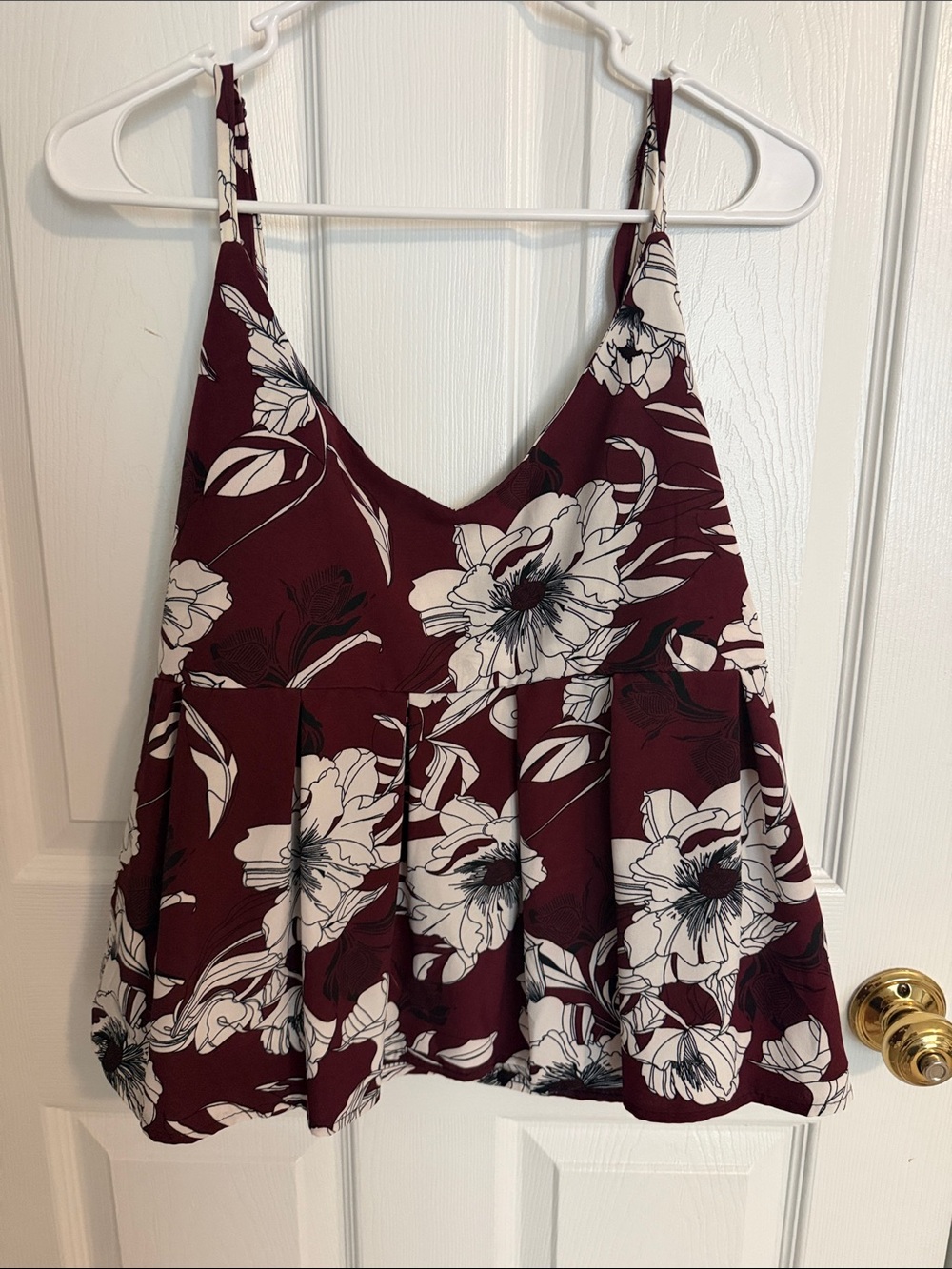 Floral V-Neck Spaghetti Strap Tank - Burgundy